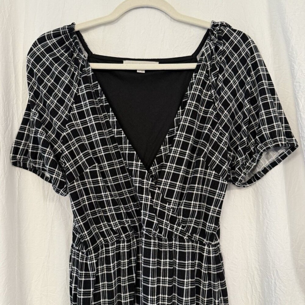 Loft Faux Wrap Dress Size Sm Black White Plaid Gingham Workwear Church - Picture 3 of 15